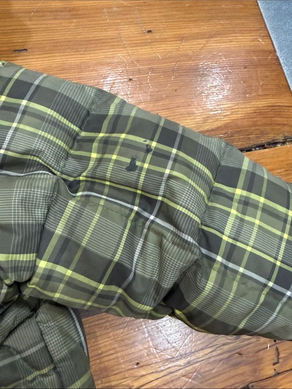 L.L. Bean Green Plaid Kids Hooded Puffer with Lime Accents Size 4T
